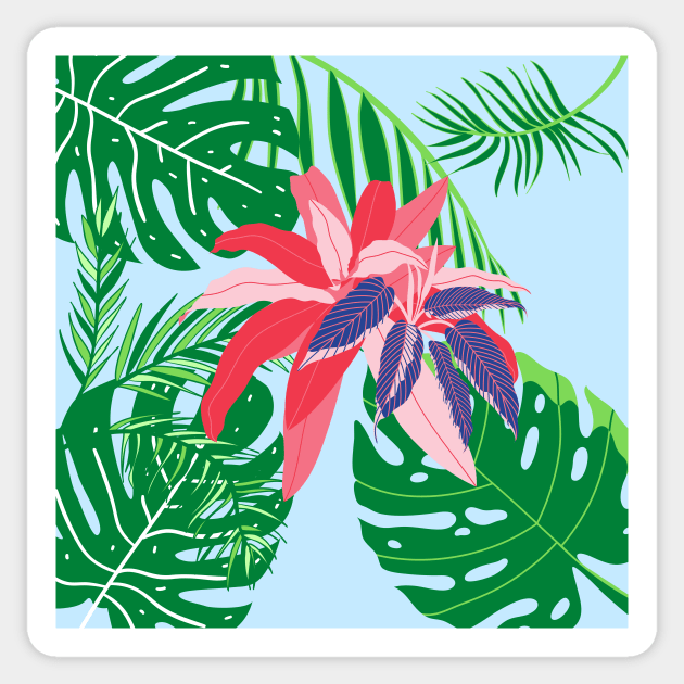 Tropical Leaves and FLowers Sticker by Moshi Moshi Designs